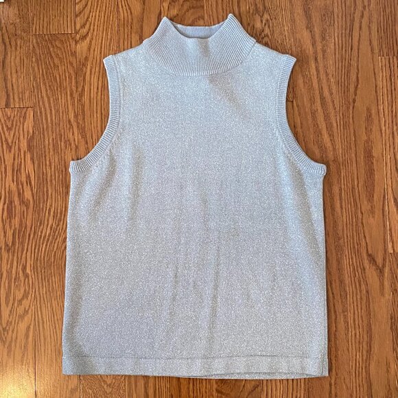 Vintage 90s Sparkling Knit Turtleneck Sleeveless Sweater Grey/Silver Metallic - Picture 8 of 8